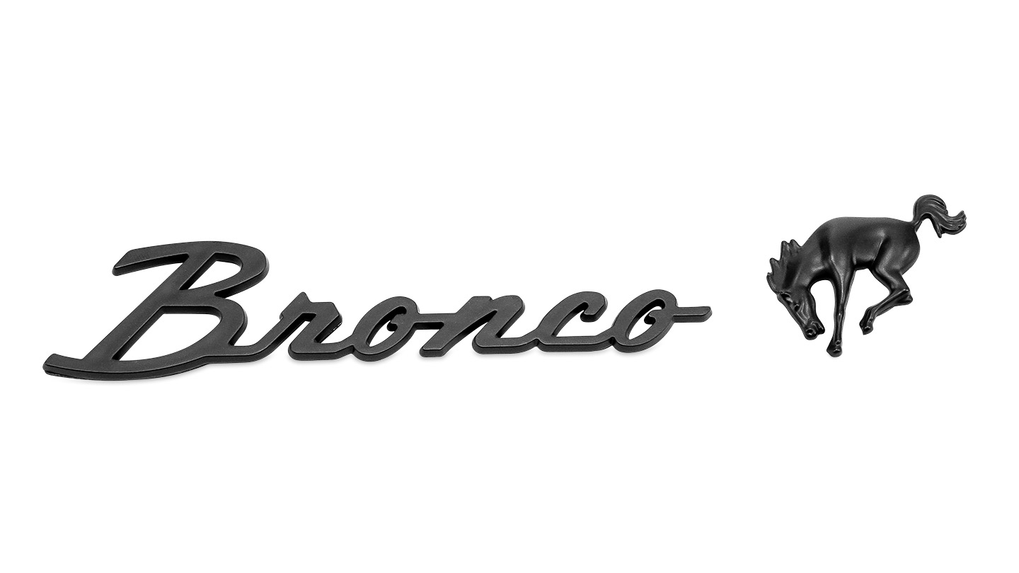 Bronco Script & Horse Emblem Set, Black, Adhesive-Backed