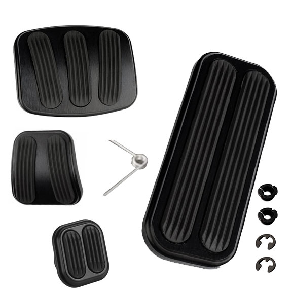 Black BILLET Pedal Pad Kit w/Rubber Inserts, Automatic w/Drum Brakes
