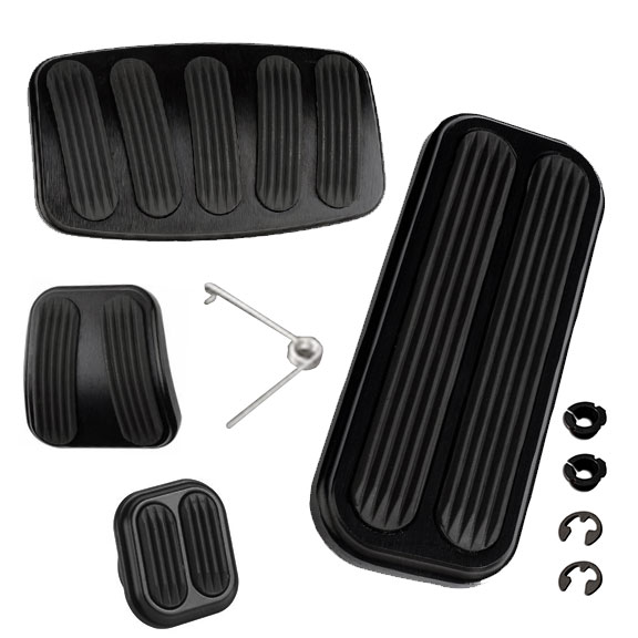 Black BILLET Pedal Pad Kit w/Rubber Inserts, Automatic w/Disc Brakes, 76-77 Bronco
