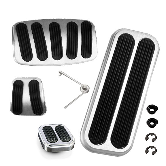 Silver BILLET Pedal Pad Kit w/Rubber Inserts, Automatic w/Disc Brakes, 76-77 Bronco