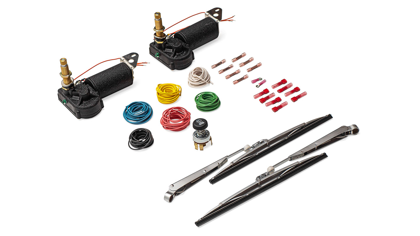 DELUXE Dual Wiper Motor Conversion Kit w/Wiring Harness, Wiper Arms & Blades