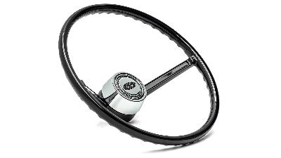 Mini steering wheel for 66-77 Ford Bronco with chrome horn button.