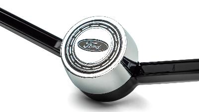 Classic Ford Bronco mini replica steering wheel with chrome horn button.
