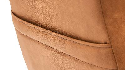 Rear pocket on TOMS OFFROAD leather style front bucket seat in deerskin brown finish.