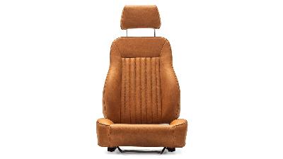 First generation Bronco front bucket seat in deerskin light brown faux leather by TOMS OFFROAD