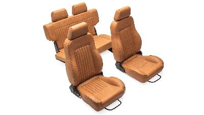 Front and rear leatherette seat kit for first generation Ford Bronco in deerskin brown leatherette