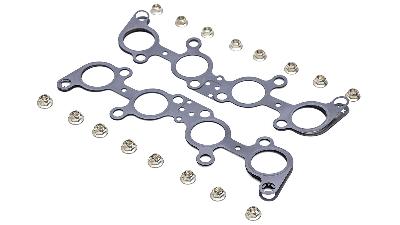 Header gaskets and mounting nuts for Ford Coyote 5.0L headers.